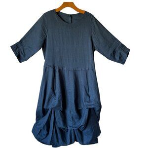 Handcrafted Linen Dress Avant Garde Lagenlook Ballon Bubble Whimsy Oversized Sm